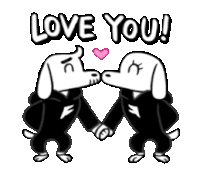 a cartoon of two dogs kissing with the words love you behind them