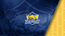 a blue and yellow logo for fenerbahce on a blue and yellow background