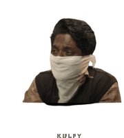 a sticker of a man with a bandage around his face and the word kulfy below him