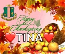 a happy thanksgiving greeting card for tina with a cornucopia full of fruit