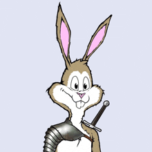 a cartoon rabbit with a sword and armor