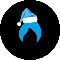 a blue santa hat with a white pom pom on a black background