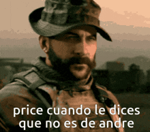 a man with a beard wearing a hat with the words price cuando le dices que no es de andre on the bottom