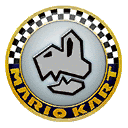 a coin that says mario kart with a checkered pattern on it