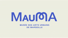 a blue maumia logo with a white background