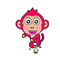 a cartoon monkey is jumping in the air with a purple tongue