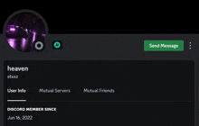 a screenshot of heaven 's discord account shows a green send message button