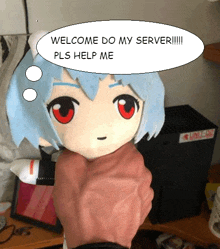 a person holding a stuffed doll that says " welcome do my server "