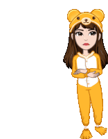 a cartoon of a girl wearing a teddy bear onesie