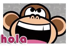 a cartoon monkey with its mouth open and the word hola in the corner