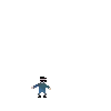 a cartoon man is jumping in the air with his arms outstretched on a white background .