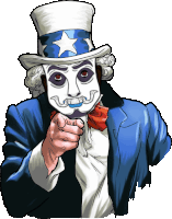 a cartoon drawing of uncle sam wearing a mask and pointing