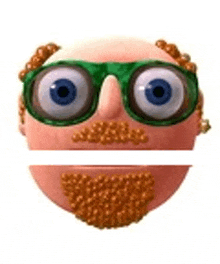 a cartoon character with glasses , a beard and big eyes .