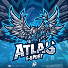 a logo for atlas e-sport with a winged archer holding a bow and arrow