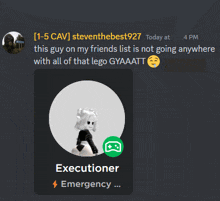 a screenshot of a skype conversation between steventhebest927 and executioner