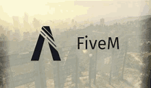 a logo for fivem is on a bridge over a city .