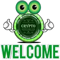 a logo for a crypto advertising coin with the words welcome