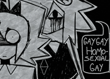 a black and white drawing with the words gay gay homo sexual gay on the bottom