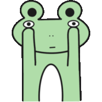 a drawing of a green frog with a sad look on his face