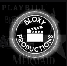 a black and white logo for bloxy productions with a clapper board in the center