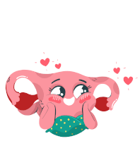 a cartoon illustration of an uterus with hearts surrounding it