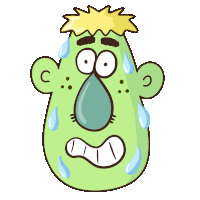 a cartoon drawing of a green monster with sweat coming out of his face