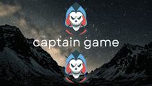 a poster for captain game shows a skull and mountains in the background