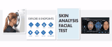 a poster for skin analysis facial test shows a woman getting her face analyzed