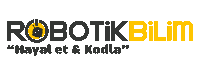 a black and yellow logo for robotik bilim says " hayal et & kodla "