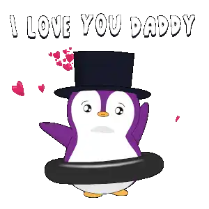 a penguin wearing a top hat says i love you daddy with hearts around it