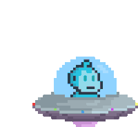 a pixel art illustration of a flying saucer with a monkey inside of it .