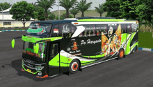 a green and black bus with the words po haryanto on the side