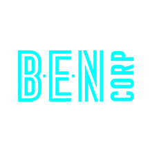 a blue ben corp logo is displayed on a white background