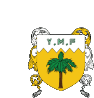 a coat of arms for y.m.f. with a palm tree on it