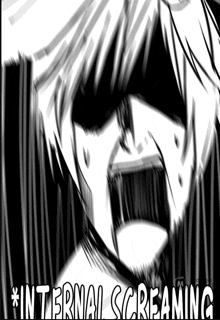 a black and white drawing of a person screaming with the words internal screaming underneath