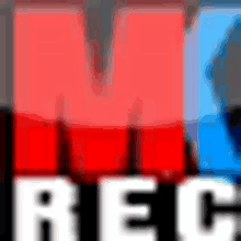 a blurry picture of a red and blue mk rec logo