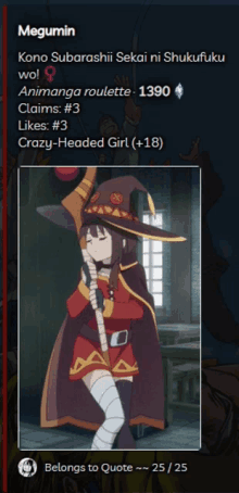 megumin from kono subarashii sekai ni shokufuku is featured on a screen