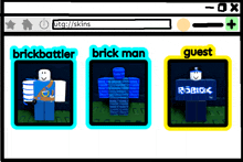 a computer screen shows a brick battler brick man and guest roblox characters