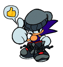 a cartoon character is giving a thumbs up with a speech bubble