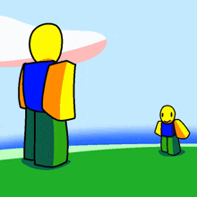 two roblox characters are standing next to each other on a grassy field