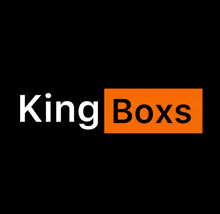 king boxes logo on a black background with an orange border