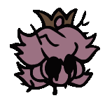 a cartoon drawing of a purple flower with a crown on top of it .