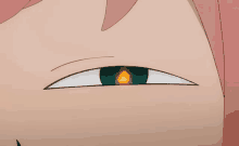 a close up of a cartoon character 's eye with a fire coming out of it