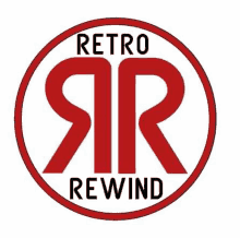 the logo for retro rewind is a red and white circle with the letters rr in it .