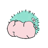 a cartoon drawing of a hedgehog laying on its back with a green tail .