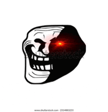 a troll face with a red light coming out of its eyes .