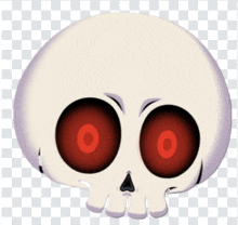 a cartoon skull with red eyes is on a transparent background