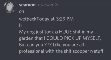 a screenshot of a conversation between seamon and his dog