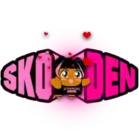 a logo for sko den with a chick in the middle