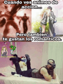 a meme that says cuando ves animes de accion pero tambien te gustan los románticos